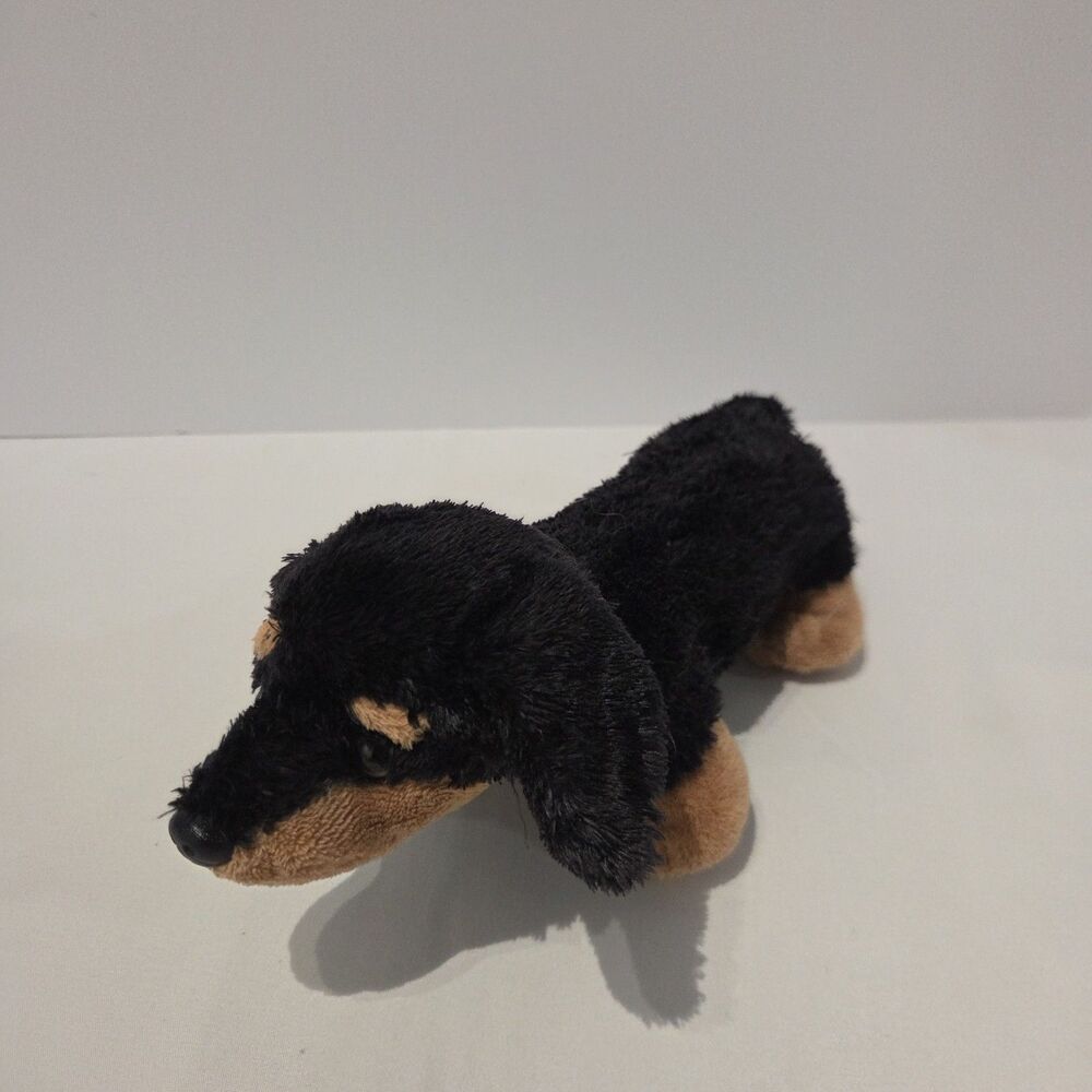 Vintage Aurora Dachshund Plush Animal Black Brown Wiener Dog Puppy 9"